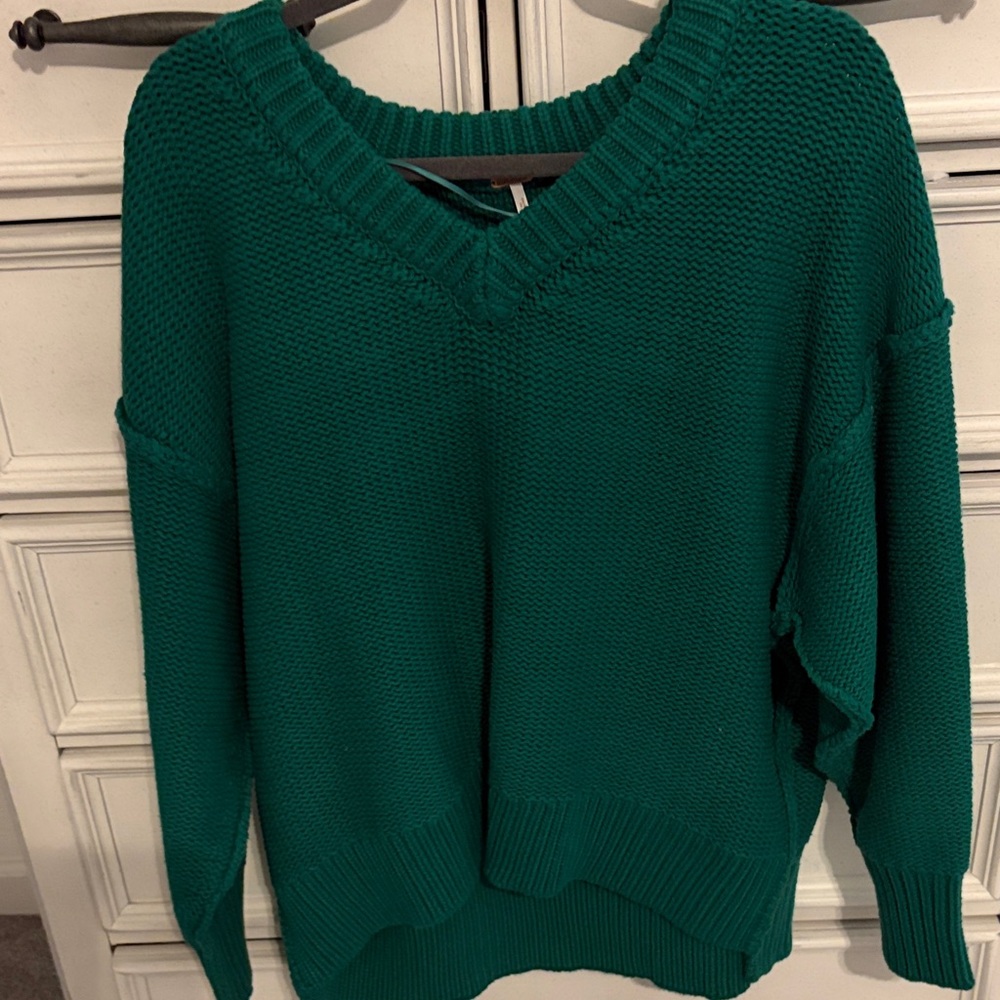 Free People Teal V-Neck Sweater